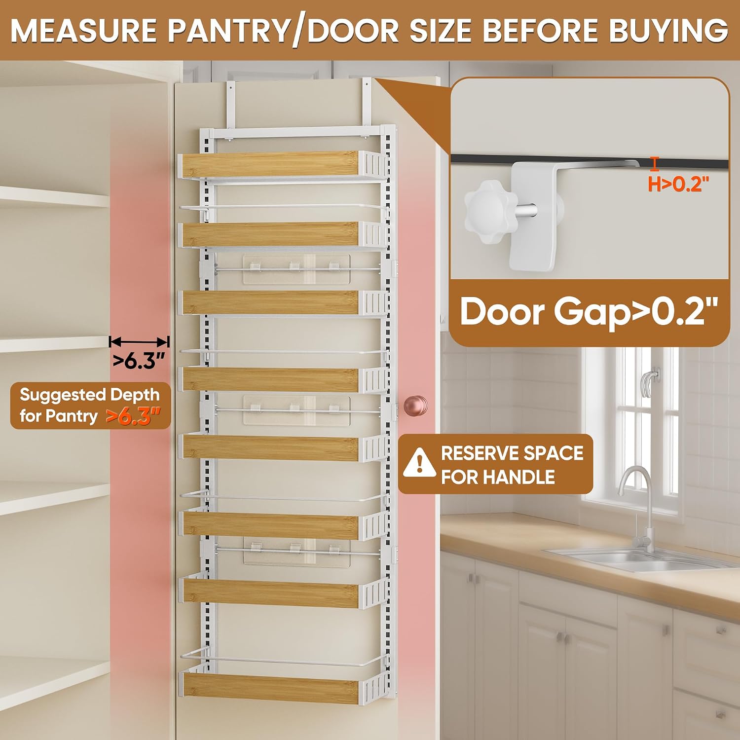POKIPO 8 Tier Over The Door Pantry Organizer, 2 IN 1 Wall Mount or Hanging Spice Rack Seasoning Shelves with Adjustable Basket, Back of Door Organizer and Storage for Kitchen Cabinet and Room Closet - Image 3