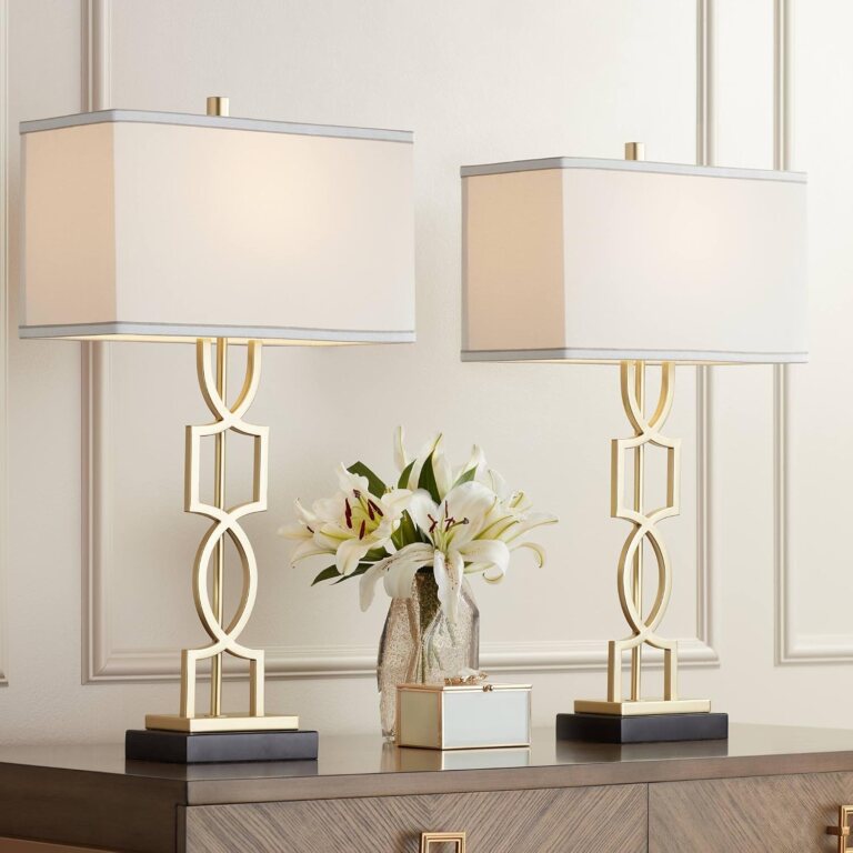 Evan 28 1/4" Tall Table Lamps Set of 2 Gold Geometric Modern Luxe