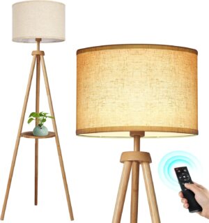 OUTON Wood Tripod Floor Lamp with S...