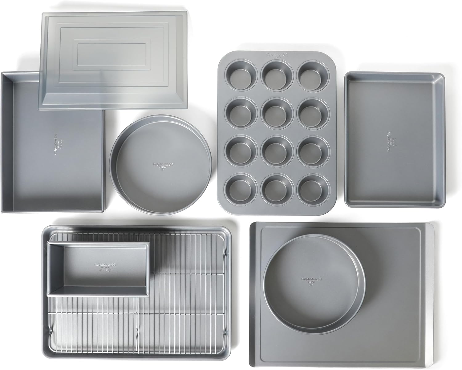 Calphalon Titan 10-Piece Nonstick Bakeware Set, Baking Sheet Set, Steel Core PFA-Free Nonstick Coating, Oven Safe, Includes Sheet Pans, Muffin Pan, Round Cake Pans, Loaf Pan and Cooling Rack - Silver