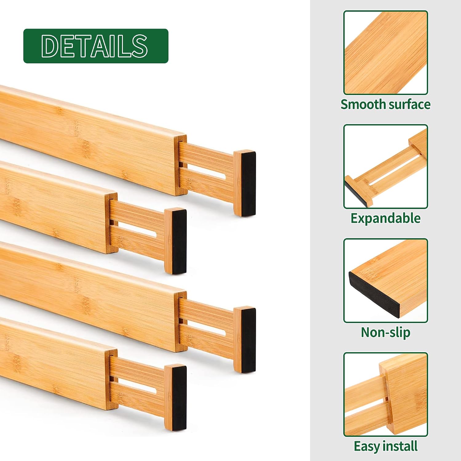 Utoplike 4 Pcs Bamboo Kitchen Drawer Dividers, Large Drawers Organizers - Image 8