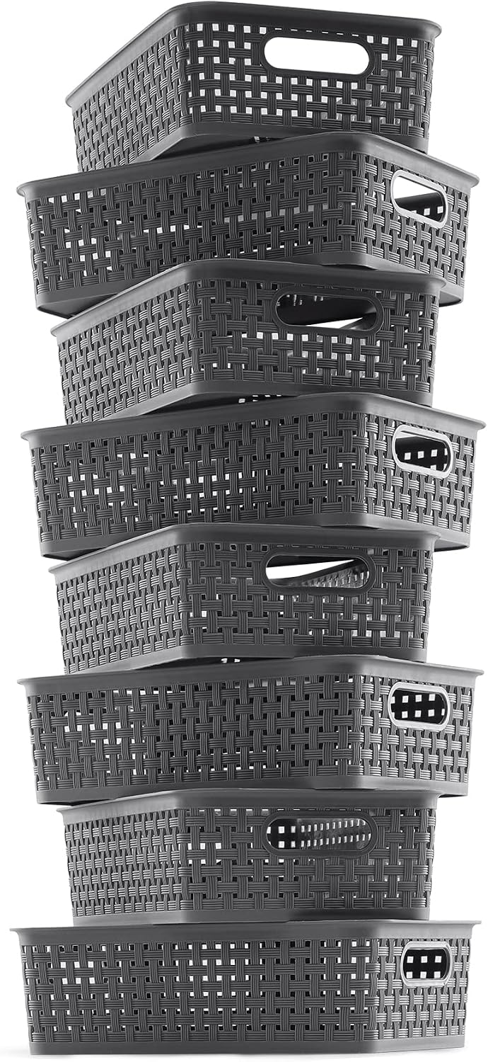 NETANY Plastic Storage Baskets - 8 Pack, Gray, Durable, Easy to Use, Flexible, Multi-Purpose, Ideal for Closets, Cabinets, Shelves, Countertops - Image 7