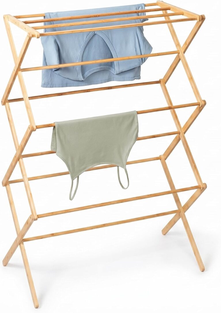 Honey-Can-Do Collapsible Bamboo Drying Rack – Sturdy & Foldable Laundry Drying Rack, Space-Saving & Portable Clothes Rack for Air-Drying Clothes, Towels, Blankets & Delicates, Indoor & Outdoor Use.