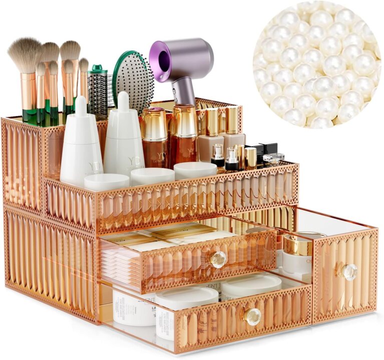 Youdepot Golden Tempered Glass Vanity Organizer for Cosmetics