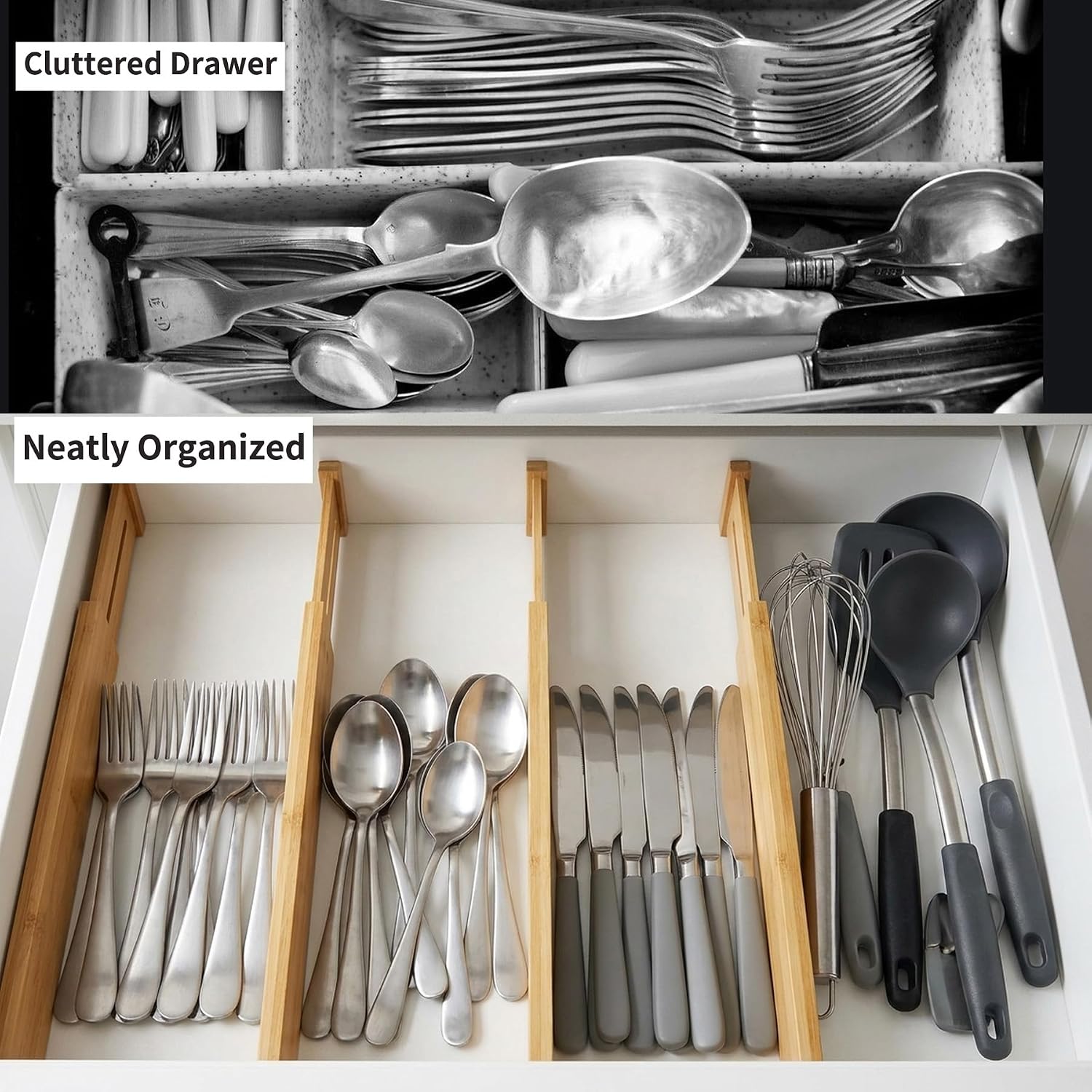 Utoplike 4 Pcs Bamboo Kitchen Drawer Dividers, Large Drawers Organizers - Image 4