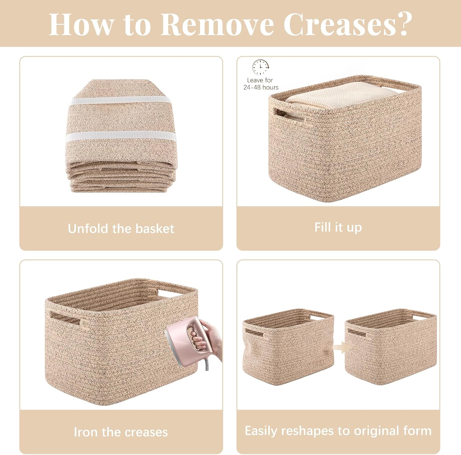 OIASKET 4Packs Natural Cotton Rope Storage Baskets for Organizing Toys, Clothes, Towels & Books, Soft Versatile Organizers for Shelves, Home Decorative Bins, 13''Lx9''Wx7.8''H, Brown - Image 9