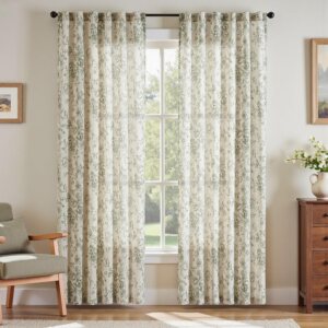 jinchan Vintage Floral Linen Curtai...