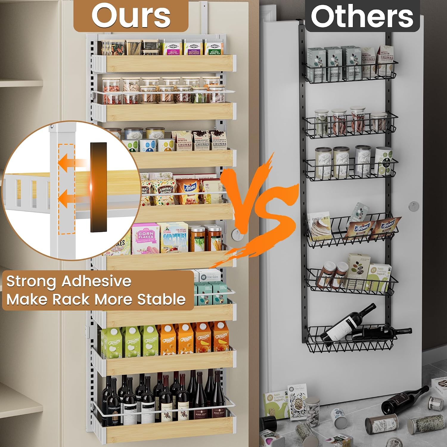 POKIPO 8 Tier Over The Door Pantry Organizer, 2 IN 1 Wall Mount or Hanging Spice Rack Seasoning Shelves with Adjustable Basket, Back of Door Organizer and Storage for Kitchen Cabinet and Room Closet - Image 6