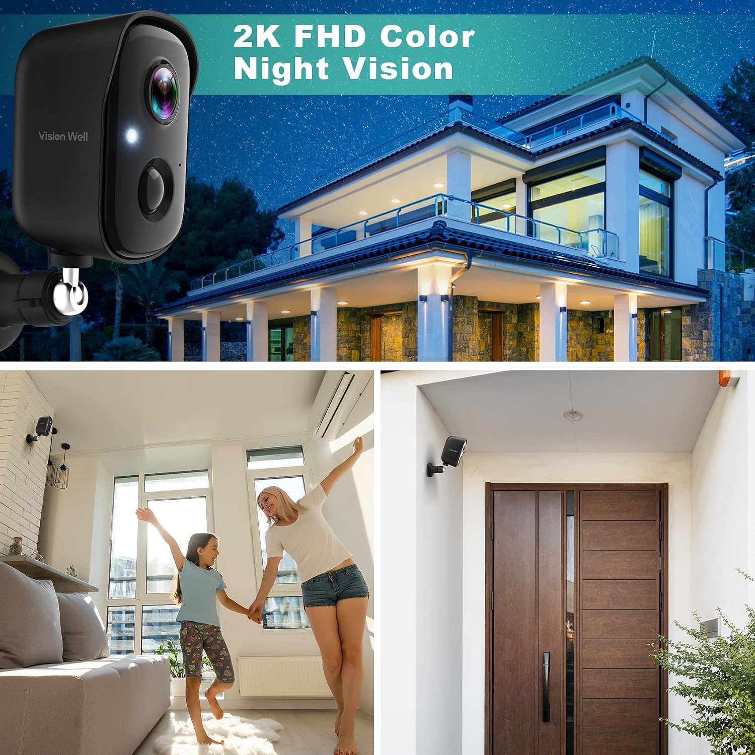 Security Cameras Wireless Outdoor, 2K Indoor Cameras for Home Security Battery Powered, AI Motion Detection, Color Night Vision, 2-Way Talk, Spotlight Siren Alarm, Cloud & SD Storage-Jet Black Camera - Image 5
