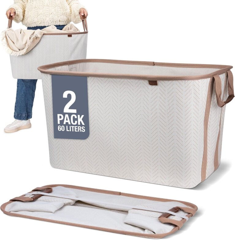 CleverMade Collapsible Laundry Baskets, 60L 2 Pack LUXE, 55 lb, Cream