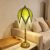 Vintage Tasselled Table Lamp with Beaded Shade, Green and Gold
