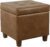 HomePop Square Tufted Storage Ottoman – Distressed Brown Faux Leather Small
